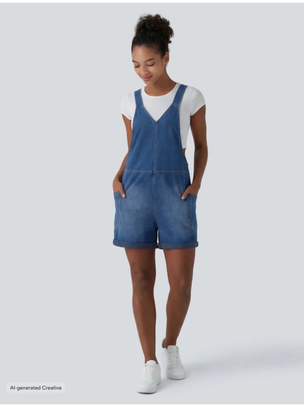 HALARA Flex Denim V Neck Short Overalls